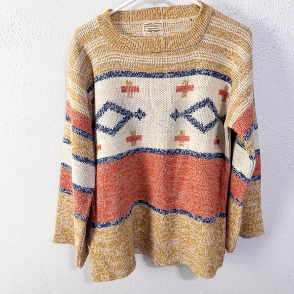 sturbridge Sweaters - Vintage Sturbridge Women's Southwestern Knit Sweater - Mustard, Coral, Navy